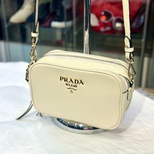 Prada Leather Cream Camera-Style Crossbody Bag